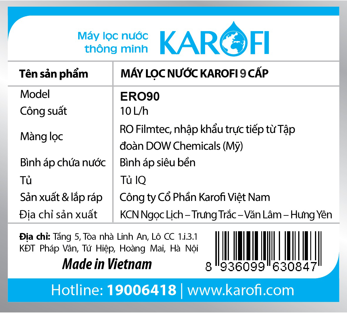 Tem máy lọc nước ERO90
