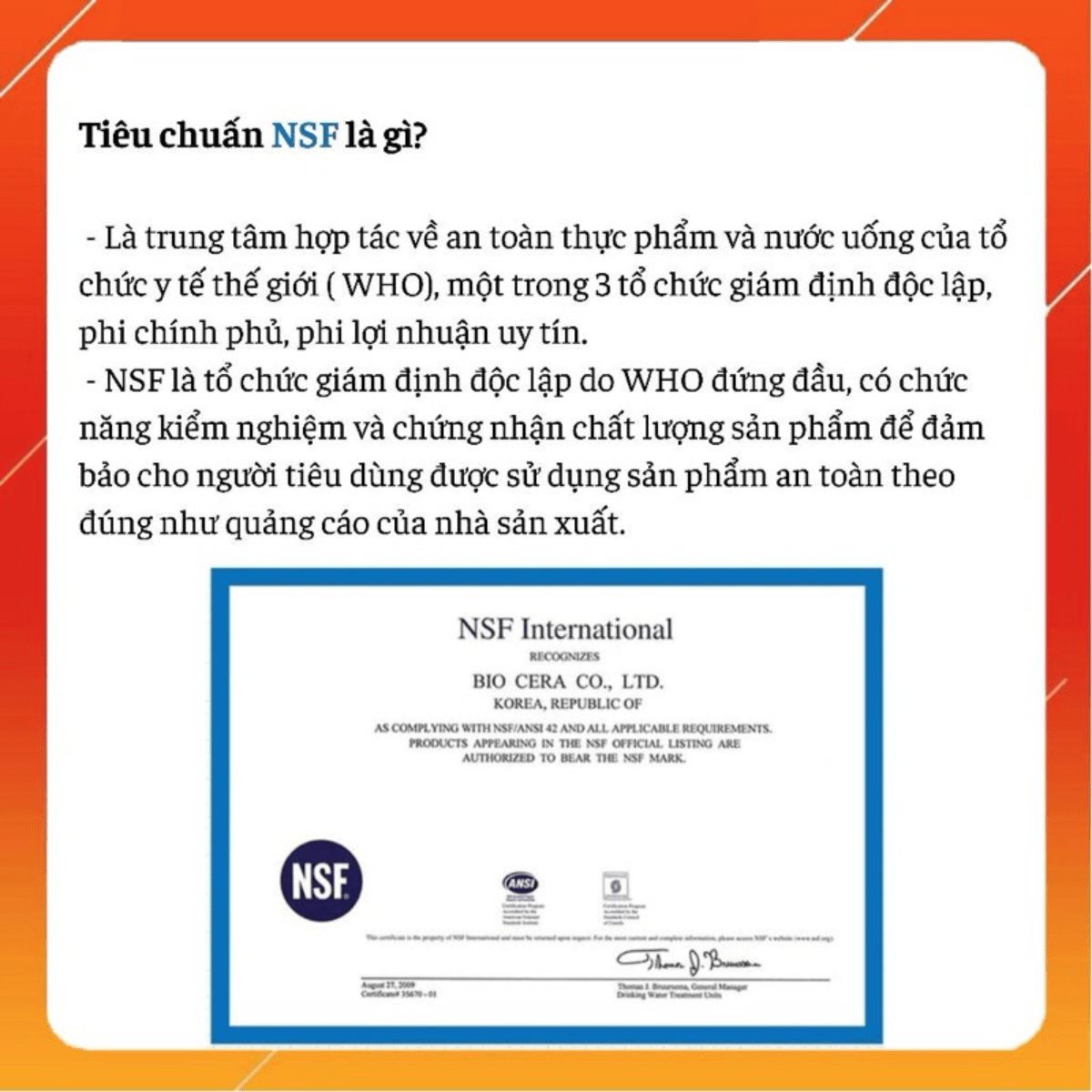 Tiêu chuẩn NSF cho lõi ion kiềm